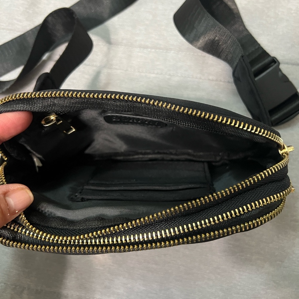 Black Crossbody Sling Bag with Gold Zippers - Picture 4 of 5
